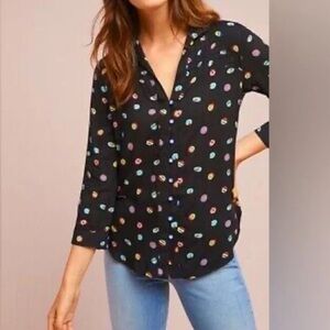 Anthropologie 13 of 52 Conversations black novelty fruit print button down sz 2